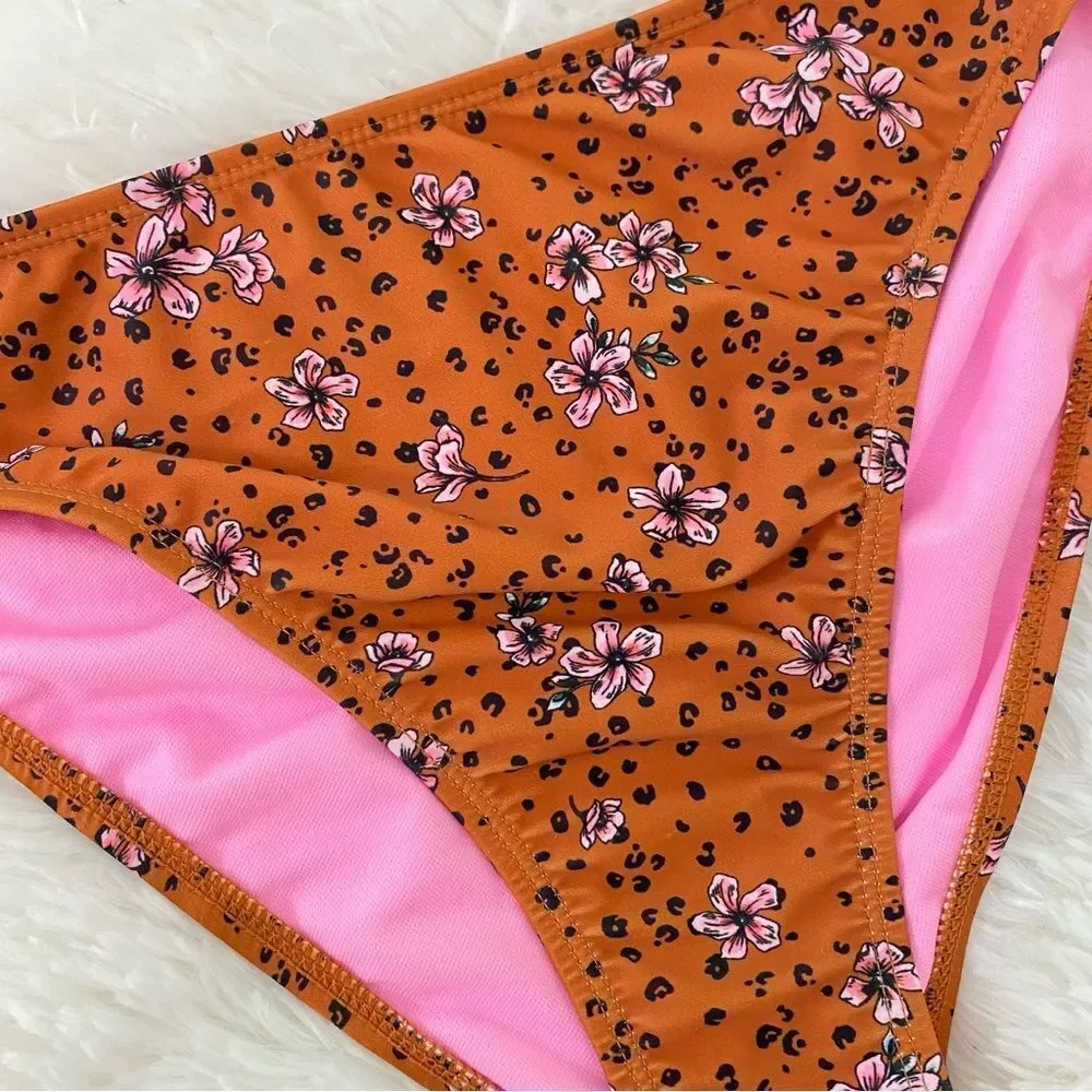 Animal Print Floral High Leg High Waist Bikini Bottoms